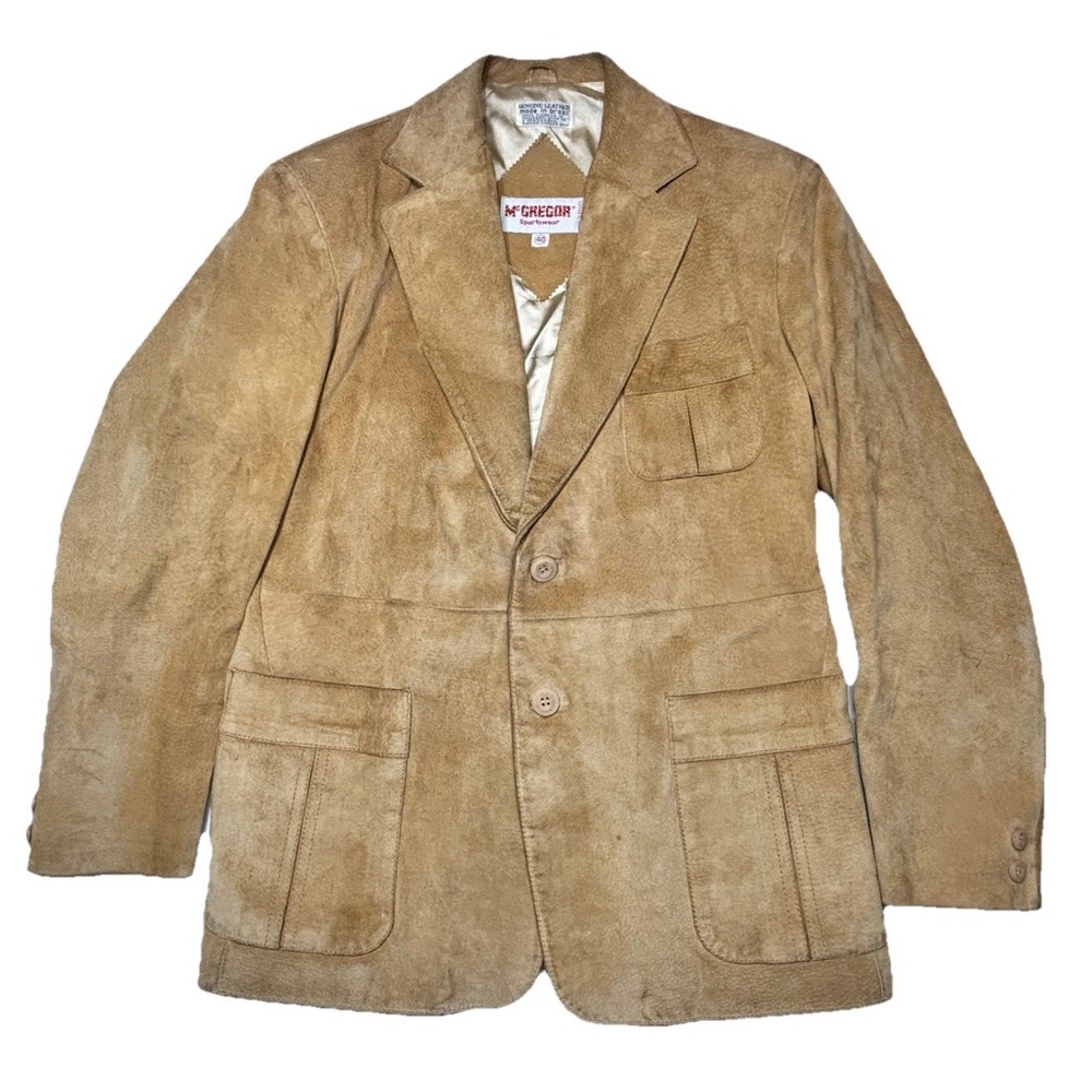 Vintage McGregor Suede Leather Blazer Jacket Mens‎ 40 Tan Sport Coat Brazil Made